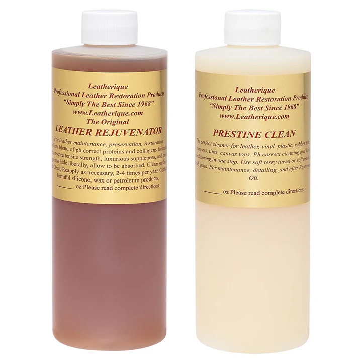 Leatherique Rejuvenator and Prestine Clean leather cleaning, conditioning, and preservation kit