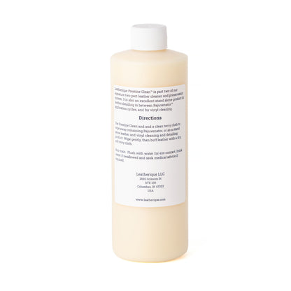 Leatherique Prestine Clean leather cleaner, 16oz bottle back label