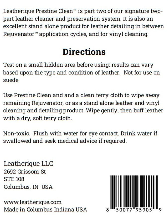 Leatherique Prestine Clean leather cleaner back label