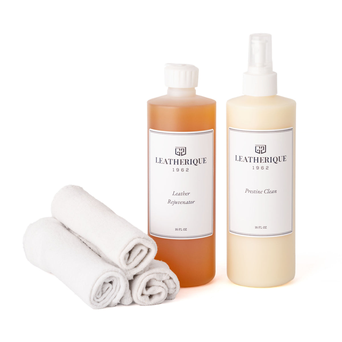 Leatherique Rejuvenator Oil and Prestine Clean, leather conditioner and cleaner, 16 oz set