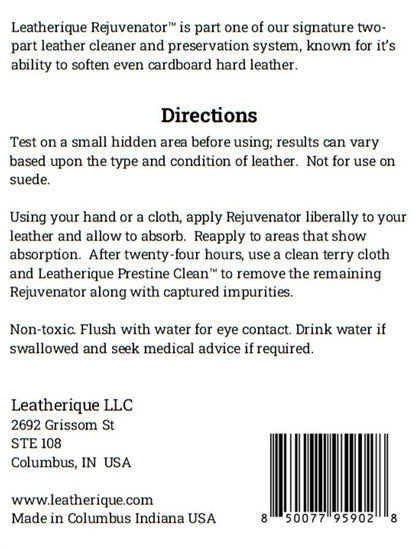 Leatherique Rejuvenator Oil leather conditioner back label